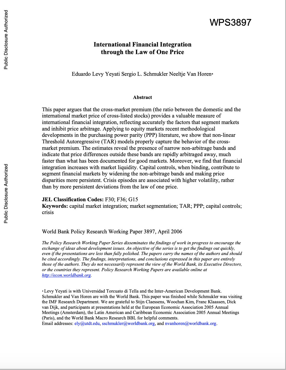 International Financial Integration Through The Law Of One Price